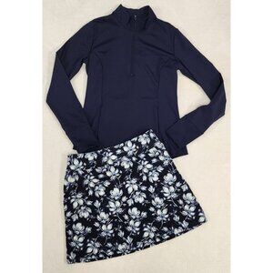 NWT Tommy Bahama Navy Quarter Zip Pullover and Navy Floral Skort Set